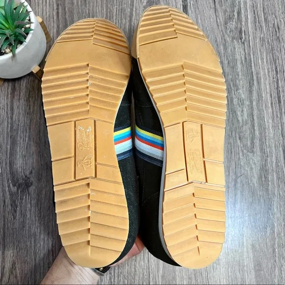 *Penguin | Black Suede  Canvas Multi Color Striped Sneakers Size 10 - Picture 7 of 16